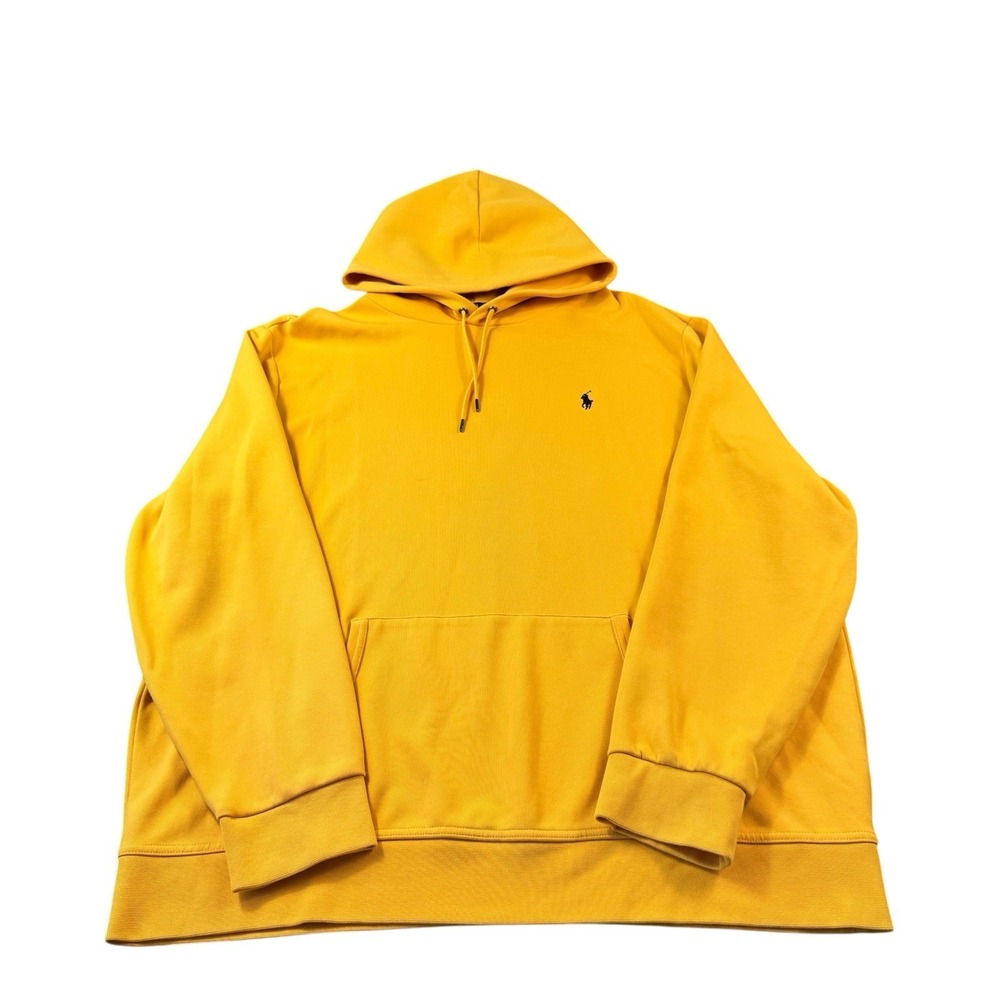 Polo Ralph Lauren Yellow Blue Pony Logo Double knit Hoodie Size Men's 2XL XXL